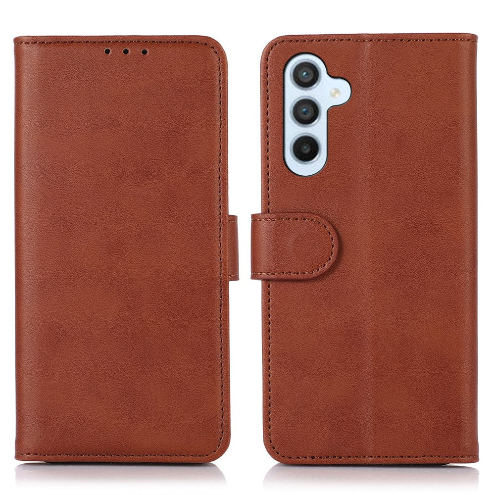 For Samsung Galaxy A57 5G Case Cowhide Texture Leather Wallet Phone Cover with Stand - Brown