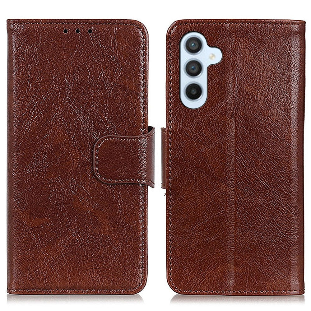 For Samsung Galaxy A57 5G Phone Case Nappa Texture Split Leather Wallet Phone Cover - Brown