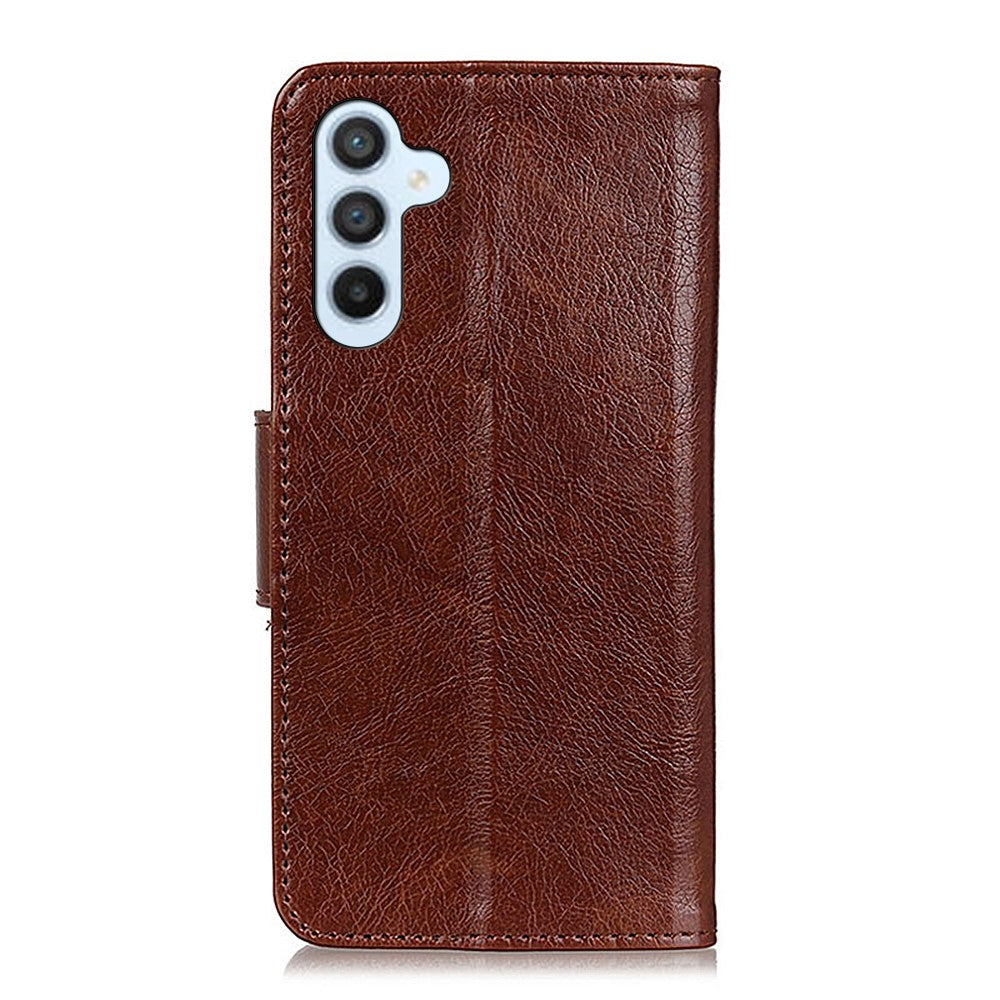 For Samsung Galaxy A57 5G Phone Case Nappa Texture Split Leather Wallet Phone Cover - Brown