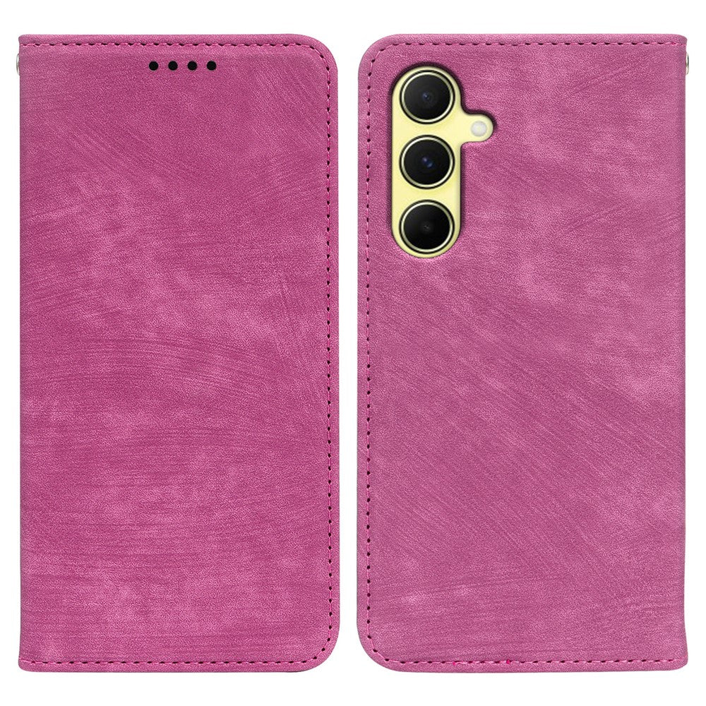For Samsung Galaxy A57 5G Case Strong Magnetic Leather Wallet Phone Cover with Striped Texture - Rose