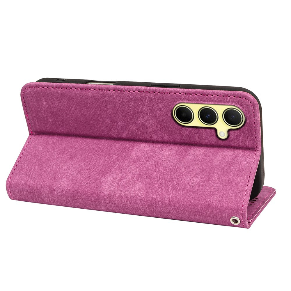 For Samsung Galaxy A57 5G Case Strong Magnetic Leather Wallet Phone Cover with Striped Texture - Rose