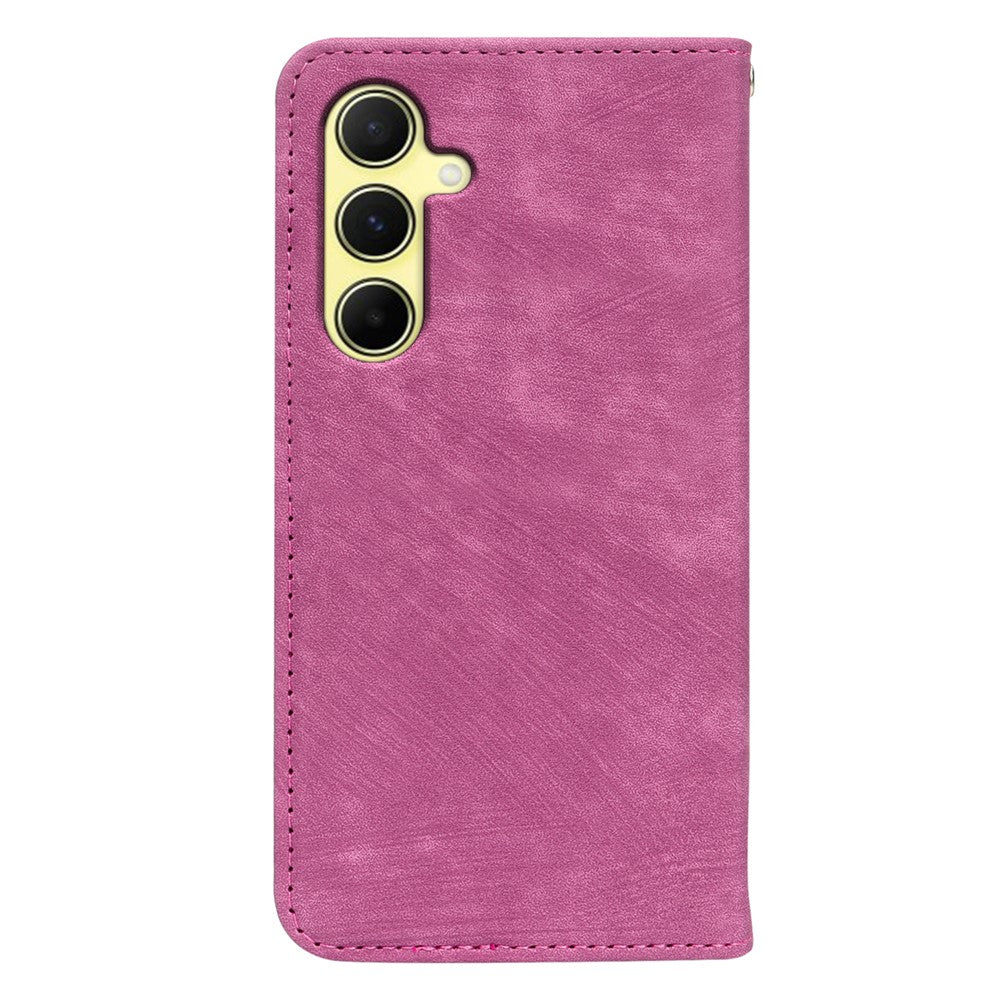 For Samsung Galaxy A57 5G Case Strong Magnetic Leather Wallet Phone Cover with Striped Texture - Rose