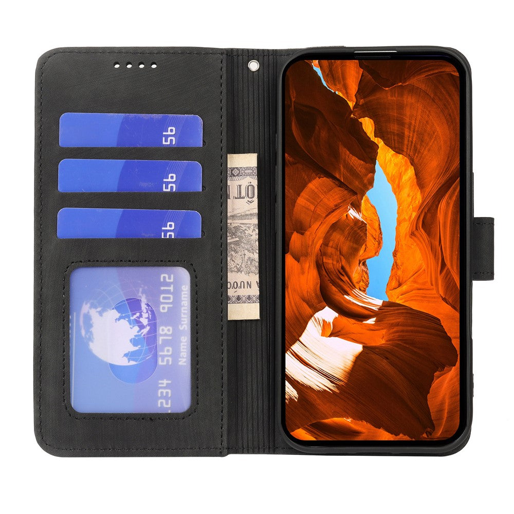 For Samsung Galaxy A57 5G Case Strong Magnetic Leather Wallet Phone Cover with Striped Texture - Black