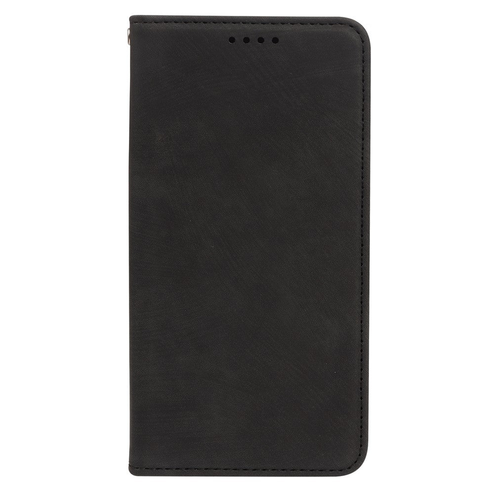 For Samsung Galaxy A57 5G Case Strong Magnetic Leather Wallet Phone Cover with Striped Texture - Black