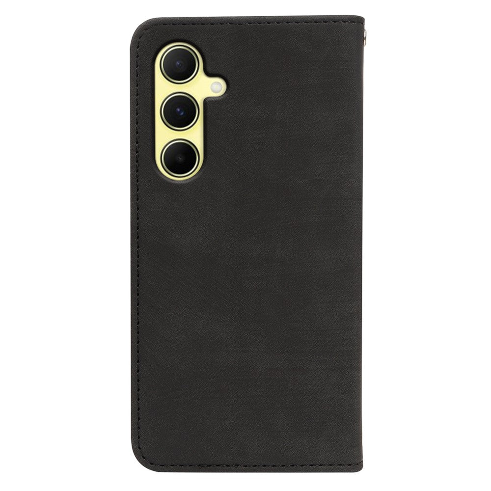 For Samsung Galaxy A57 5G Case Strong Magnetic Leather Wallet Phone Cover with Striped Texture - Black