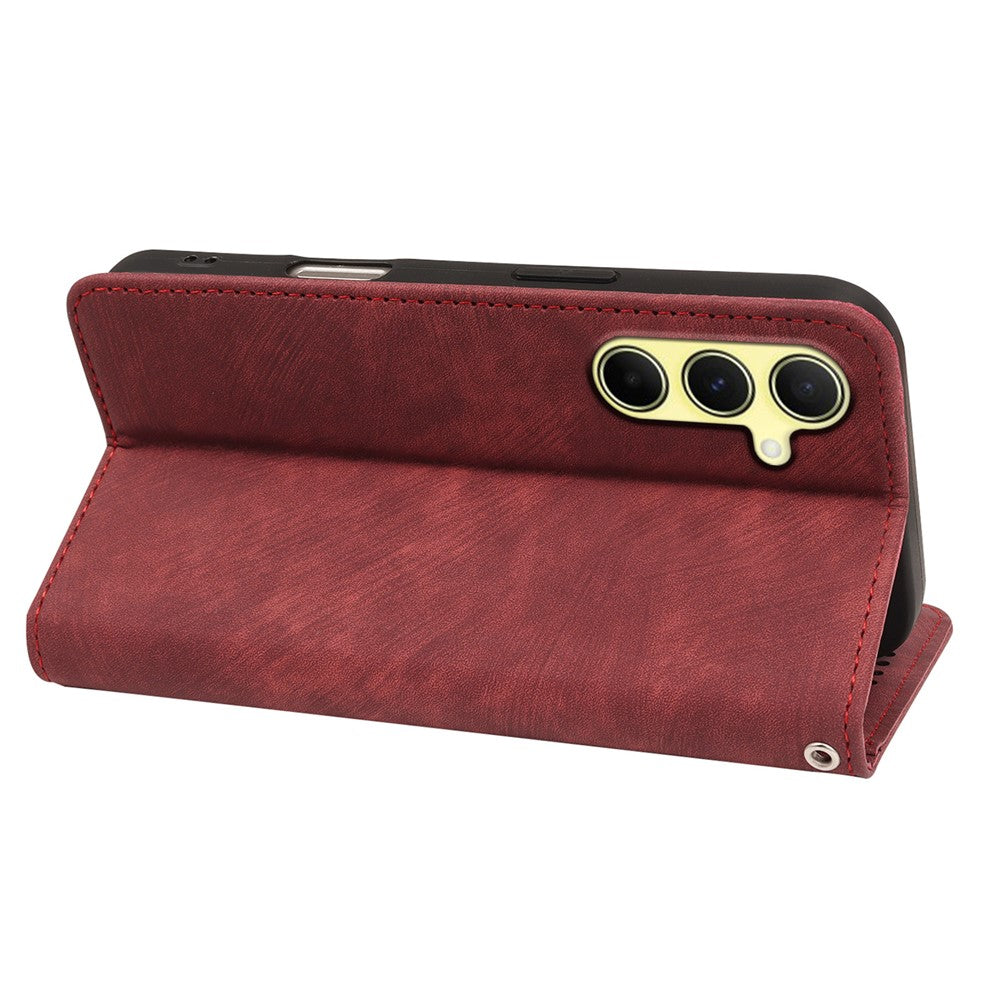 For Samsung Galaxy A57 5G Case Strong Magnetic Leather Wallet Phone Cover with Striped Texture - Red