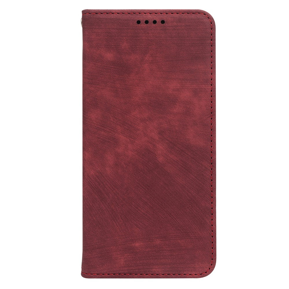 For Samsung Galaxy A57 5G Case Strong Magnetic Leather Wallet Phone Cover with Striped Texture - Red