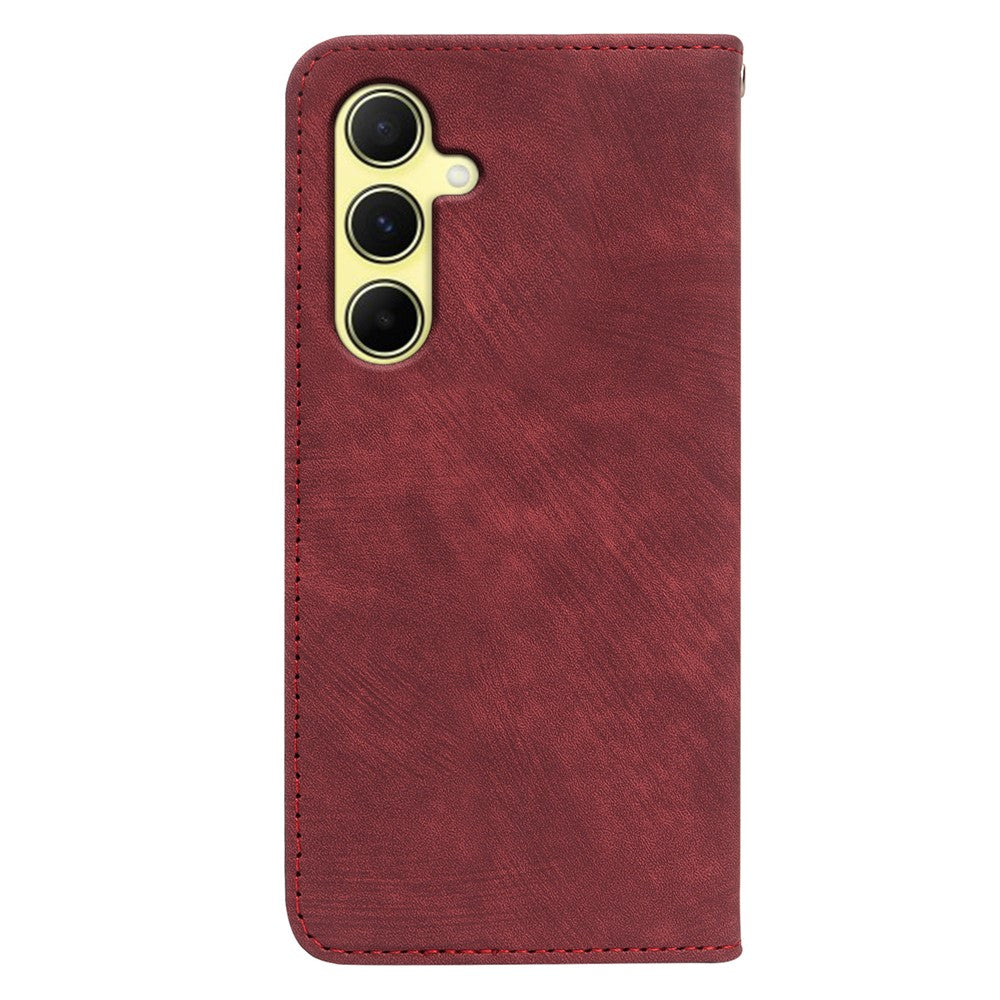 For Samsung Galaxy A57 5G Case Strong Magnetic Leather Wallet Phone Cover with Striped Texture - Red