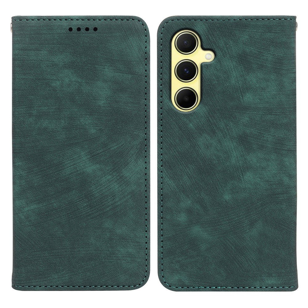 For Samsung Galaxy A57 5G Case Strong Magnetic Leather Wallet Phone Cover with Striped Texture - Green
