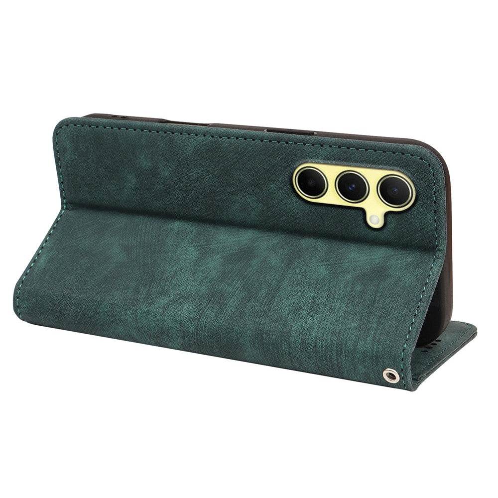 For Samsung Galaxy A57 5G Case Strong Magnetic Leather Wallet Phone Cover with Striped Texture - Green