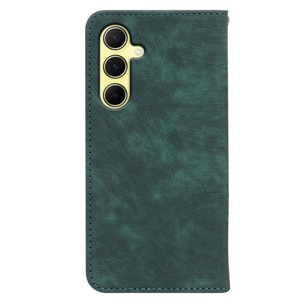 For Samsung Galaxy A57 5G Case Strong Magnetic Leather Wallet Phone Cover with Striped Texture - Green