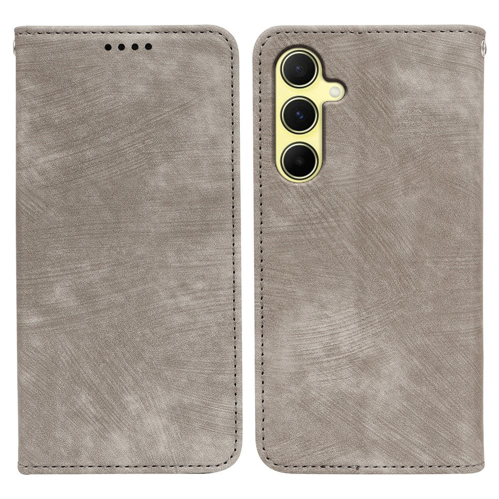 For Samsung Galaxy A57 5G Case Strong Magnetic Leather Wallet Phone Cover with Striped Texture - Grey