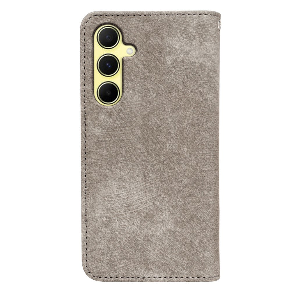 For Samsung Galaxy A57 5G Case Strong Magnetic Leather Wallet Phone Cover with Striped Texture - Grey