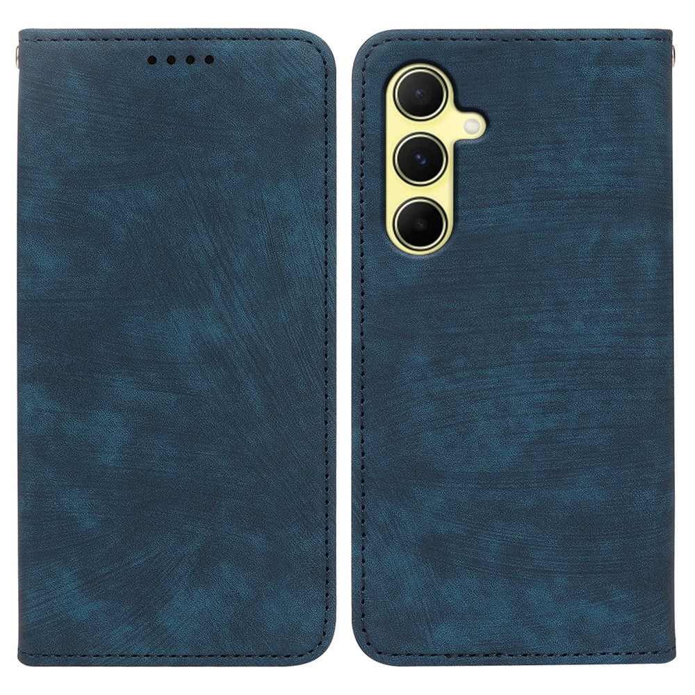 For Samsung Galaxy A57 5G Case Strong Magnetic Leather Wallet Phone Cover with Striped Texture - Blue