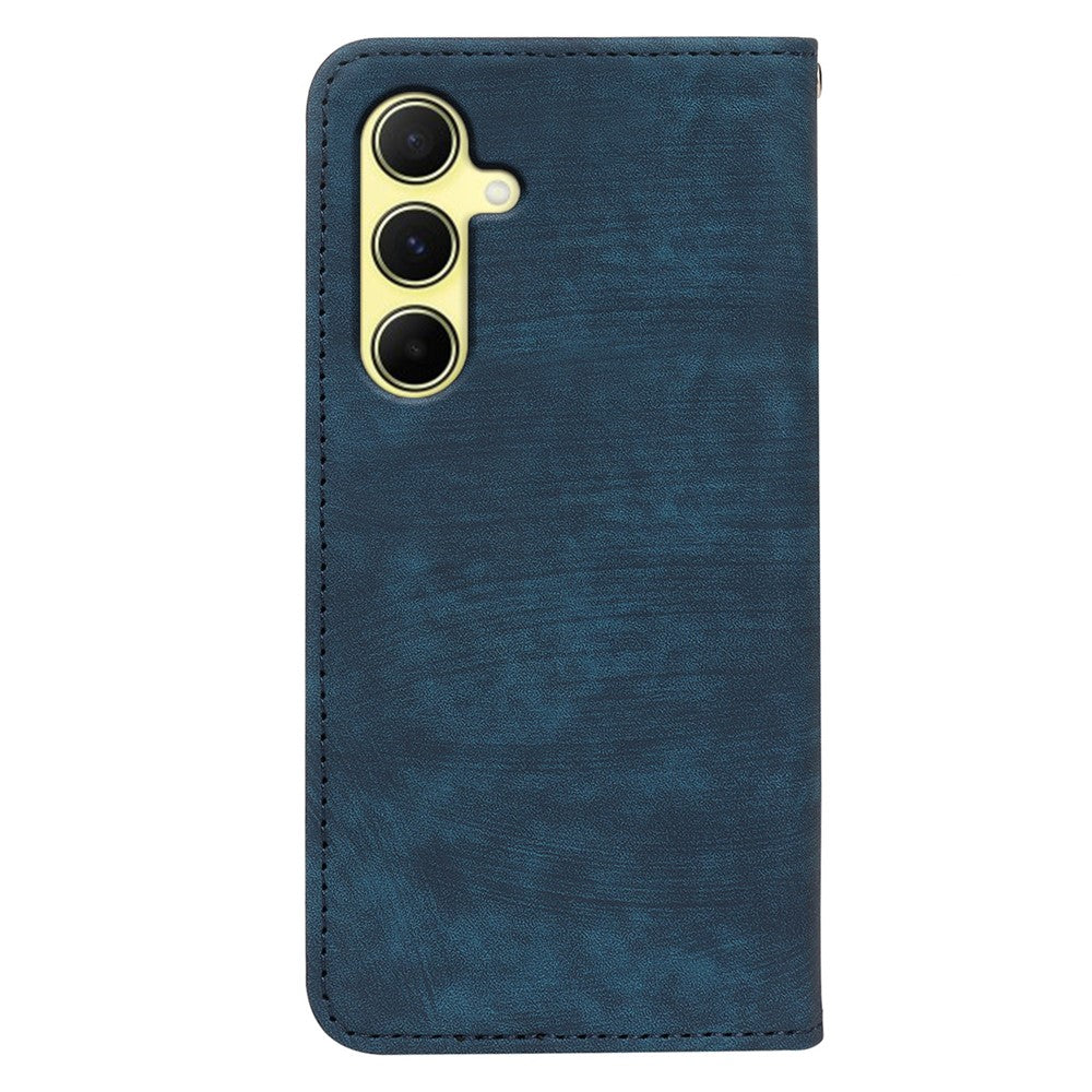 For Samsung Galaxy A57 5G Case Strong Magnetic Leather Wallet Phone Cover with Striped Texture - Blue
