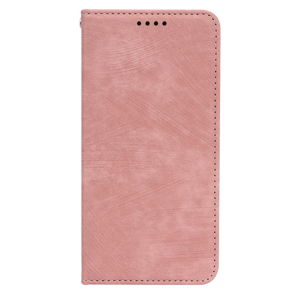 For Samsung Galaxy A57 5G Case Strong Magnetic Leather Wallet Phone Cover with Striped Texture - Rose Gold