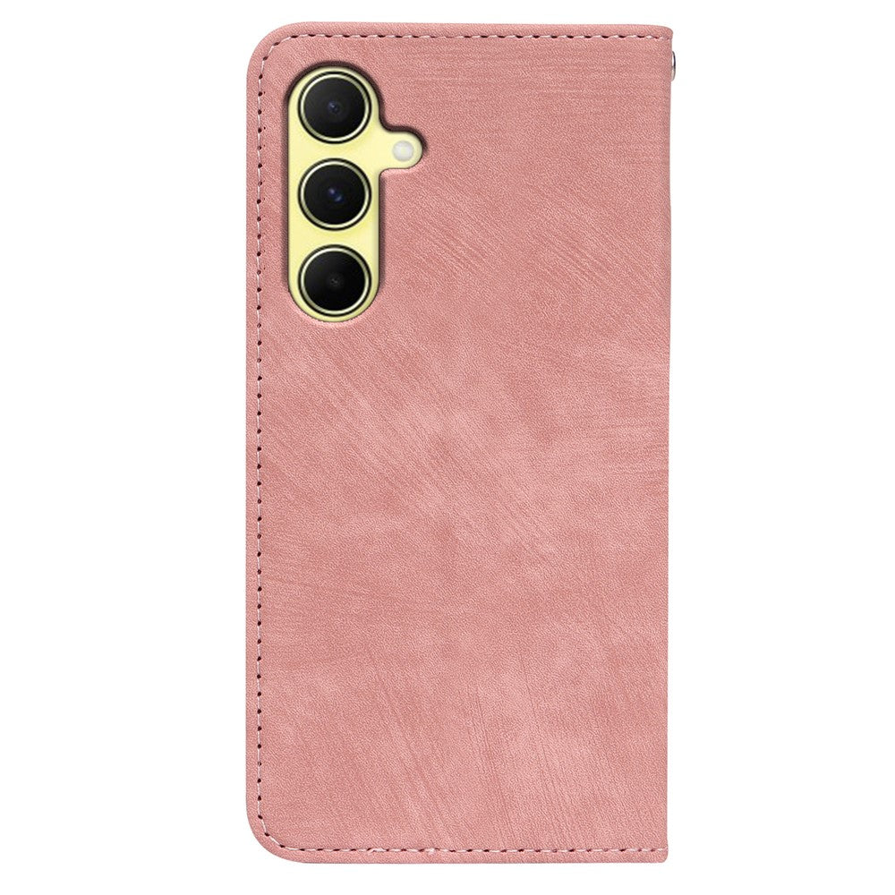 For Samsung Galaxy A57 5G Case Strong Magnetic Leather Wallet Phone Cover with Striped Texture - Rose Gold