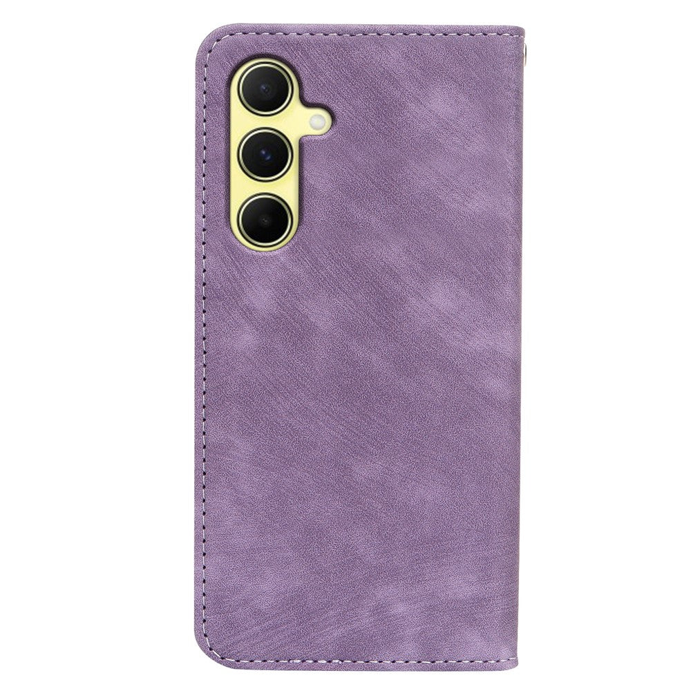 For Samsung Galaxy A57 5G Case Strong Magnetic Leather Wallet Phone Cover with Striped Texture - Purple
