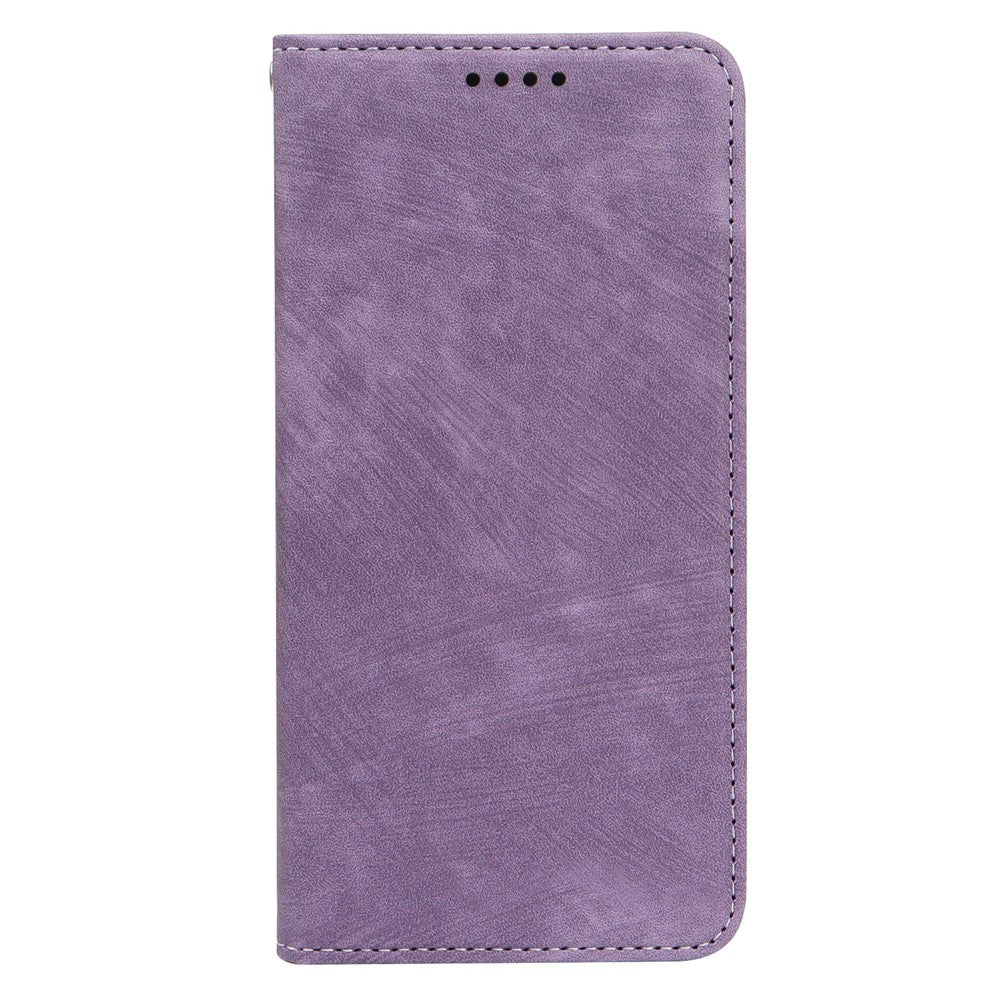 For Samsung Galaxy A57 5G Case Strong Magnetic Leather Wallet Phone Cover with Striped Texture - Purple