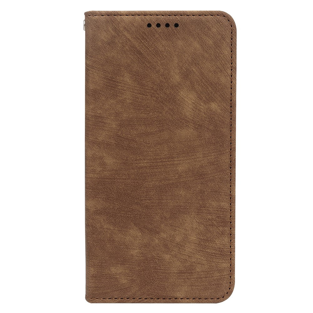 For Samsung Galaxy A57 5G Case Strong Magnetic Leather Wallet Phone Cover with Striped Texture - Brown