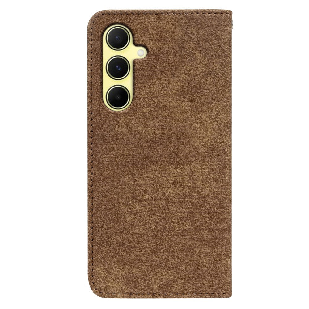 For Samsung Galaxy A57 5G Case Strong Magnetic Leather Wallet Phone Cover with Striped Texture - Brown