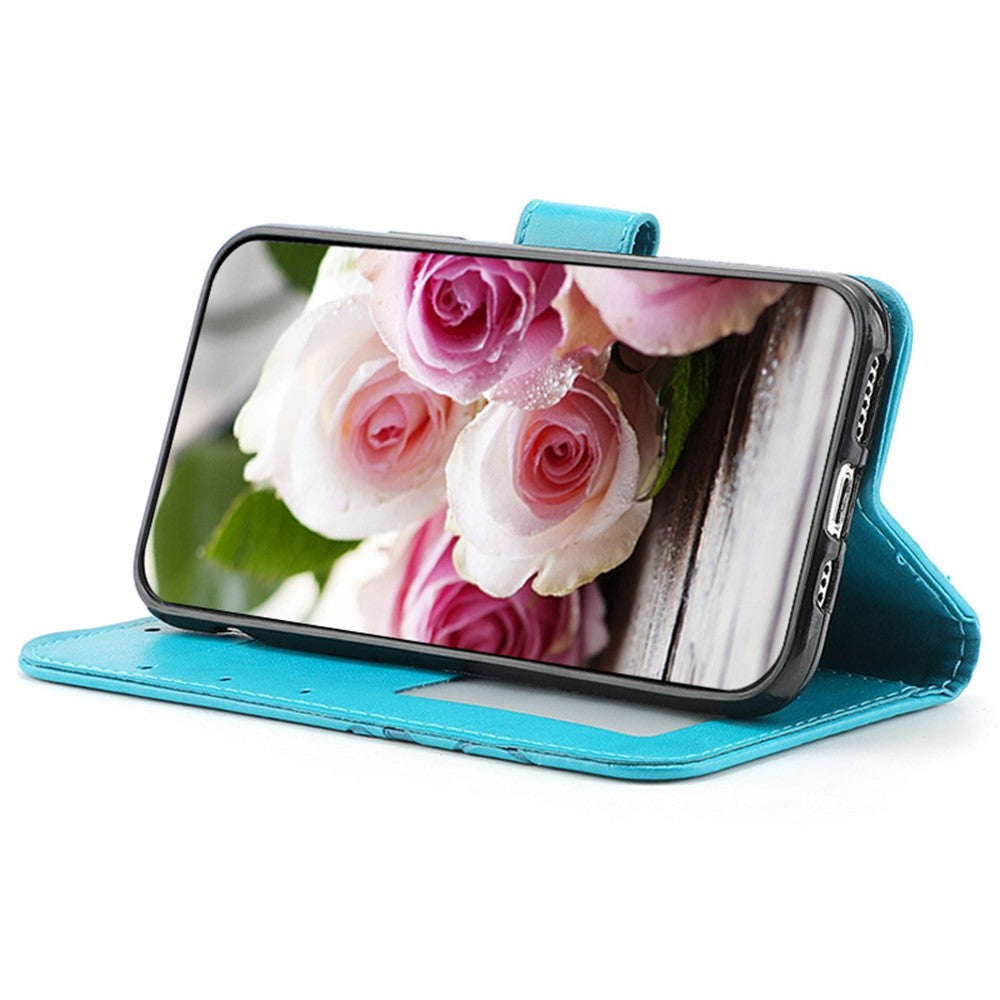 For Samsung Galaxy A57 5G Case Wallet Stand Imprinted Rose Butterfly PU Leather Phone Cover - Blue