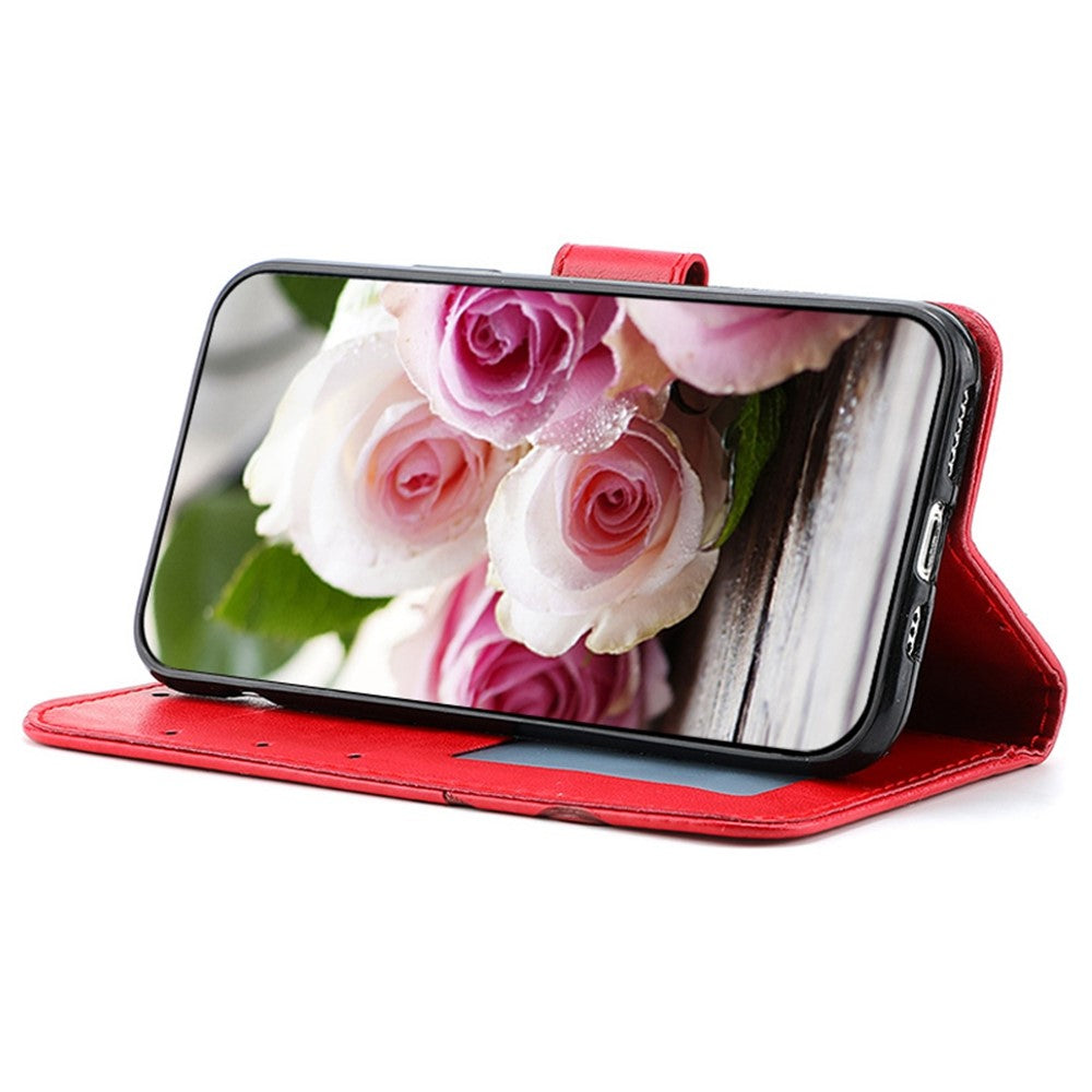 For Samsung Galaxy A57 5G Case Wallet Stand Imprinted Rose Butterfly PU Leather Phone Cover - Red