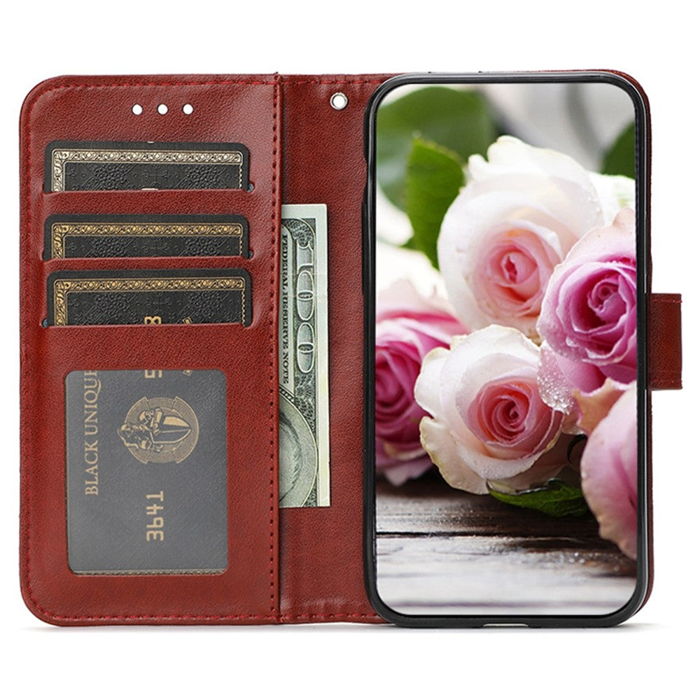 For Samsung Galaxy A57 5G Case Wallet Stand Imprinted Rose Butterfly PU Leather Phone Cover - Brown