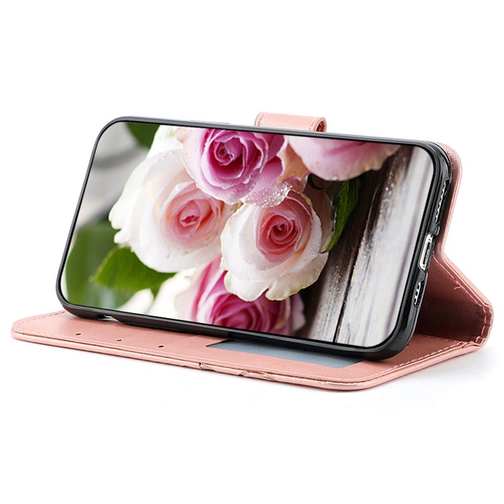 For Samsung Galaxy A57 5G Case Wallet Stand Imprinted Rose Butterfly PU Leather Phone Cover - Rose Gold