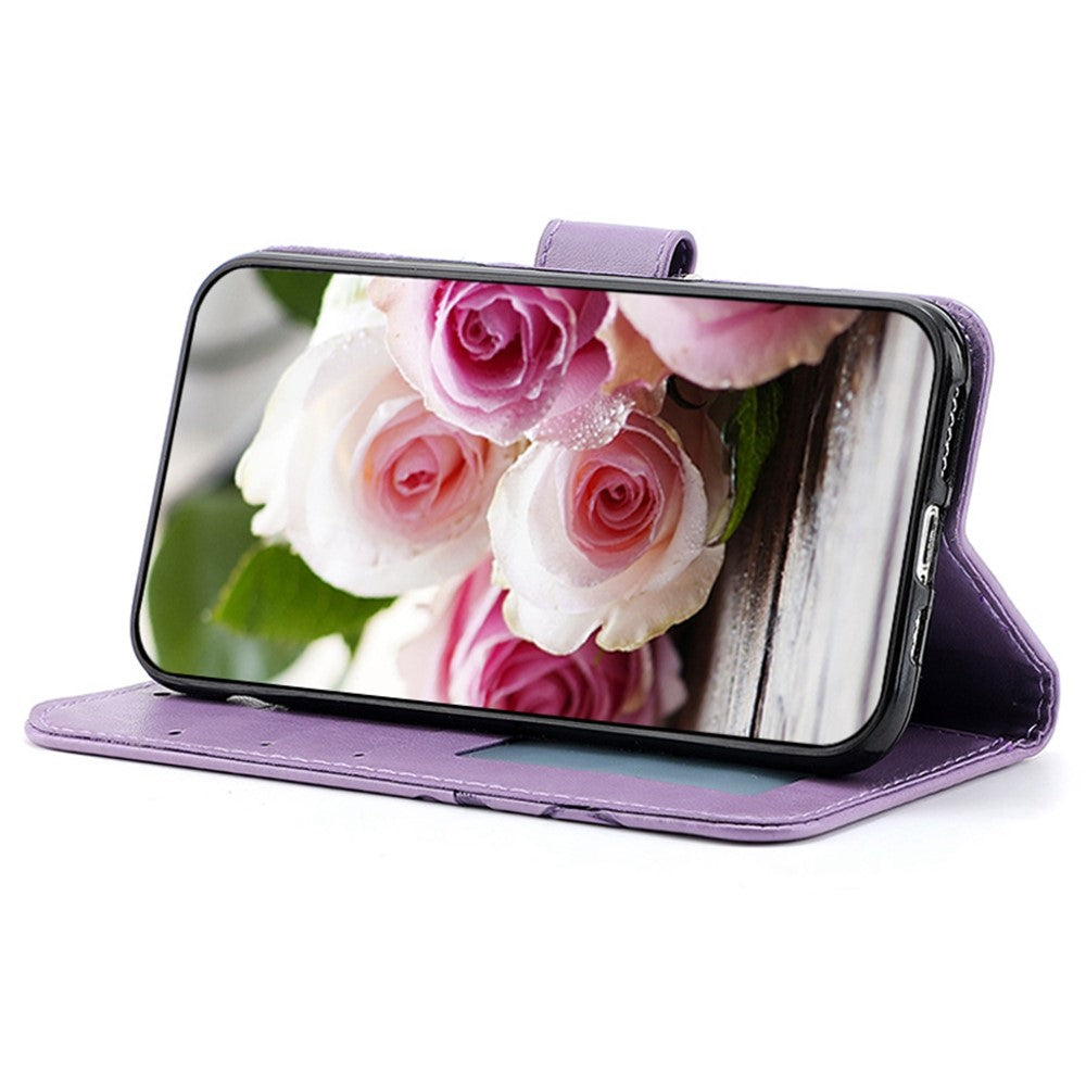 For Samsung Galaxy A57 5G Case Wallet Stand Imprinted Rose Butterfly PU Leather Phone Cover - Purple