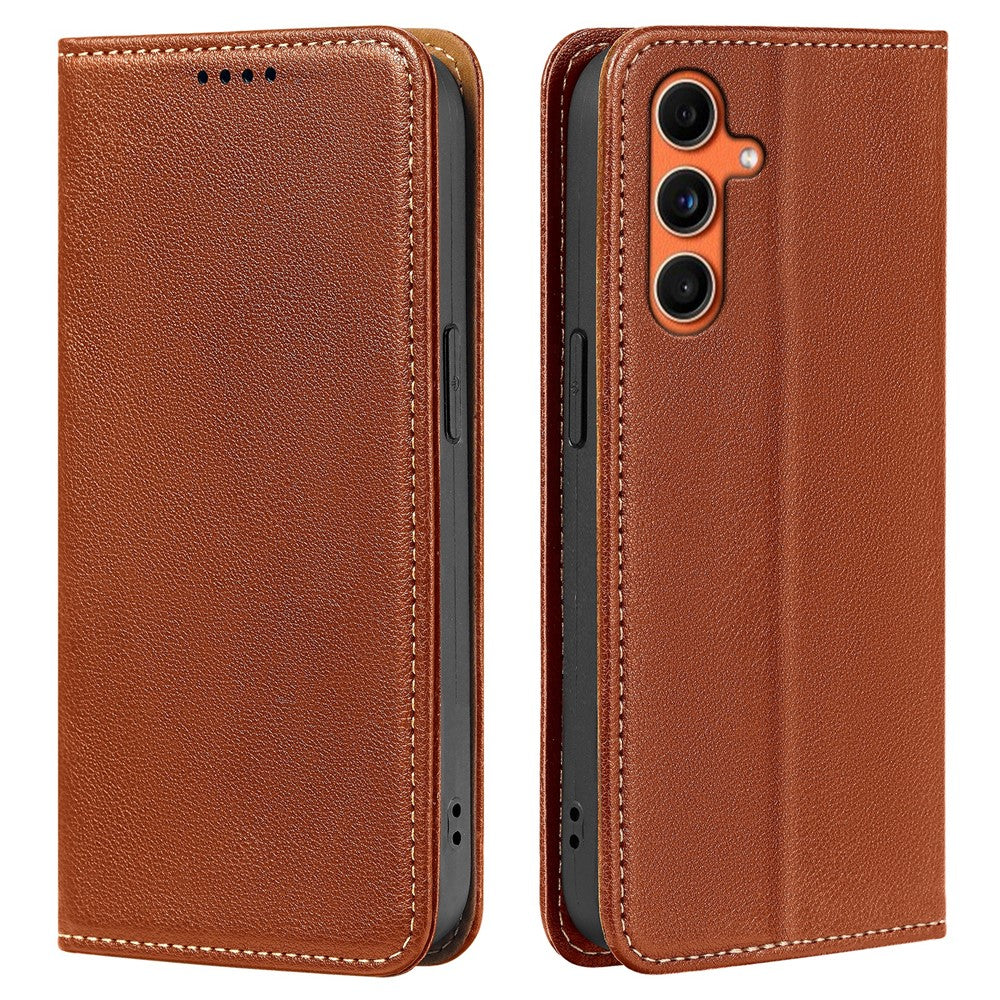 For Samsung Galaxy A57 5G Case Wallet RFID Blocking Leather Phone Cover Strong Magnetic Closure - Brown