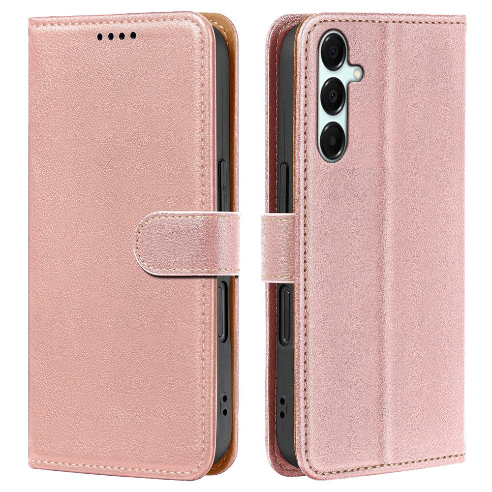 For Samsung Galaxy A57 5G Case RFID Blocking Wallet Litchi Texture Leather Phone Cover Magnetic Clasp - Rose Gold