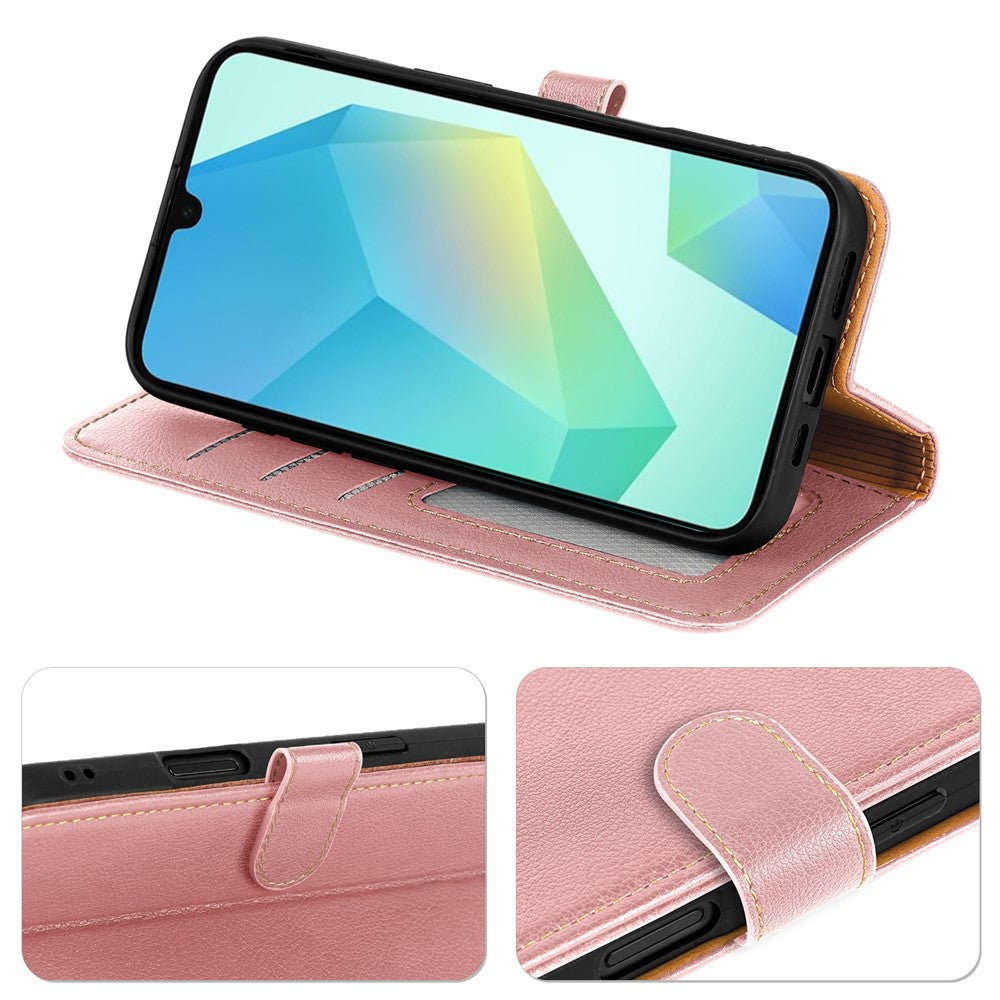 For Samsung Galaxy A57 5G Case RFID Blocking Wallet Litchi Texture Leather Phone Cover Magnetic Clasp - Rose Gold