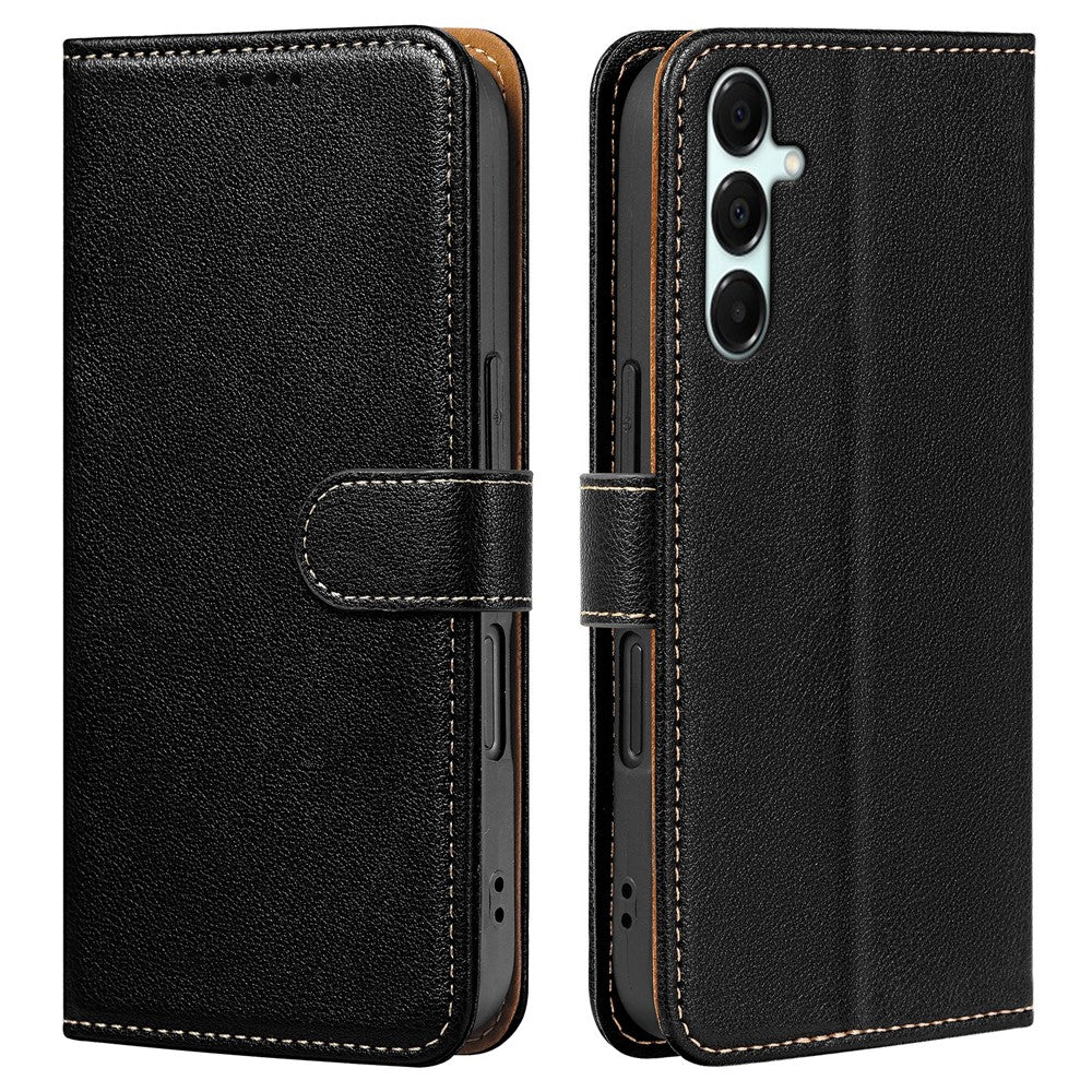 For Samsung Galaxy A57 5G Case RFID Blocking Wallet Litchi Texture Leather Phone Cover Magnetic Clasp - Black