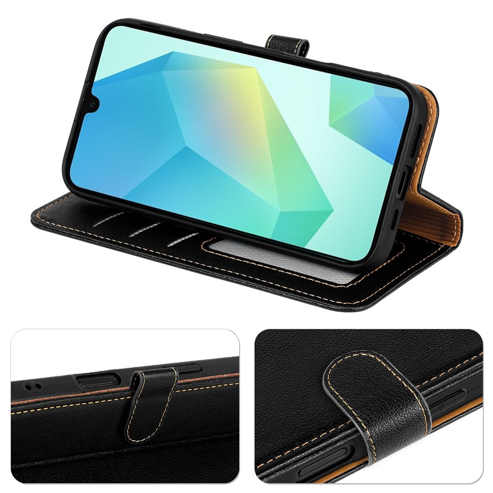 For Samsung Galaxy A57 5G Case RFID Blocking Wallet Litchi Texture Leather Phone Cover Magnetic Clasp - Black