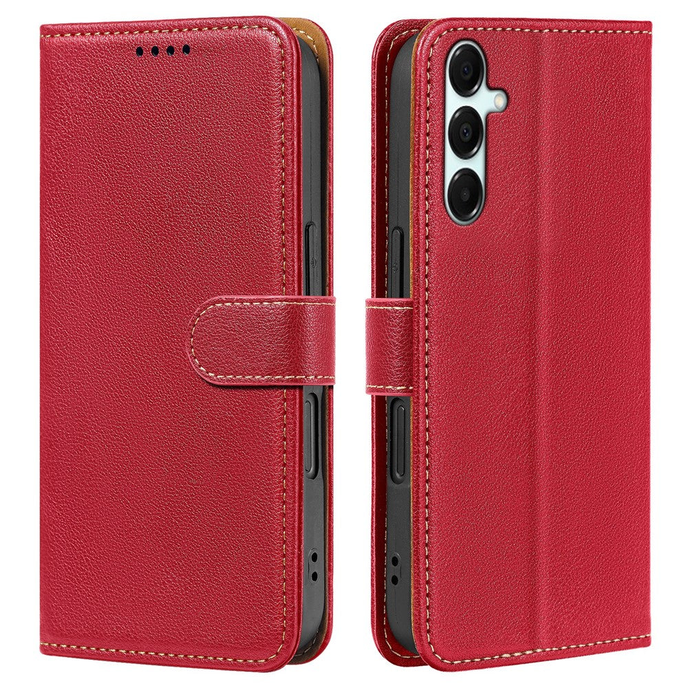 For Samsung Galaxy A57 5G Case RFID Blocking Wallet Litchi Texture Leather Phone Cover Magnetic Clasp - Red