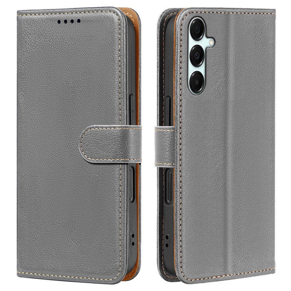 For Samsung Galaxy A57 5G Case RFID Blocking Wallet Litchi Texture Leather Phone Cover Magnetic Clasp - Grey