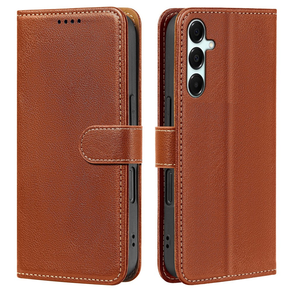 For Samsung Galaxy A57 5G Case RFID Blocking Wallet Litchi Texture Leather Phone Cover Magnetic Clasp - Brown
