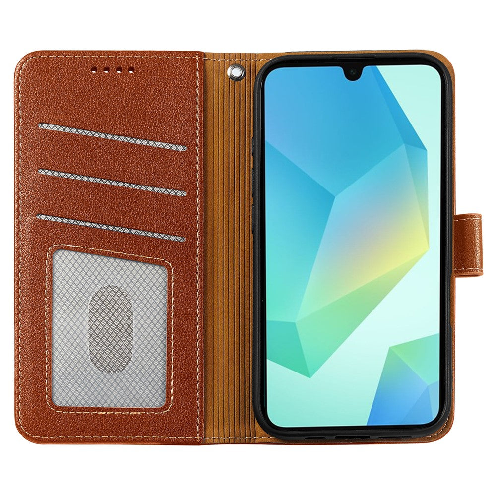 For Samsung Galaxy A57 5G Case RFID Blocking Wallet Litchi Texture Leather Phone Cover Magnetic Clasp - Brown