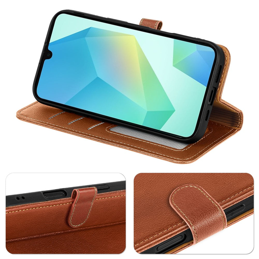 For Samsung Galaxy A57 5G Case RFID Blocking Wallet Litchi Texture Leather Phone Cover Magnetic Clasp - Brown