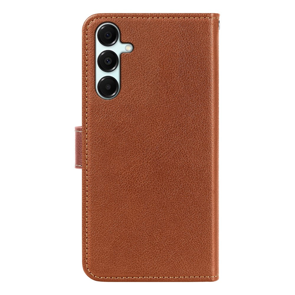 For Samsung Galaxy A57 5G Case RFID Blocking Wallet Litchi Texture Leather Phone Cover Magnetic Clasp - Brown