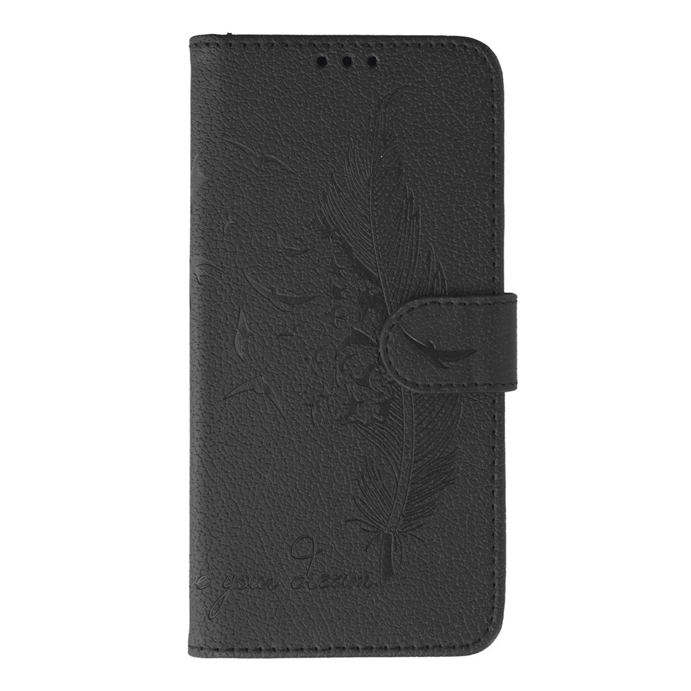 For Samsung Galaxy A57 5G Case Feather Imprint PU Leather Wallet Phone Cover - Black