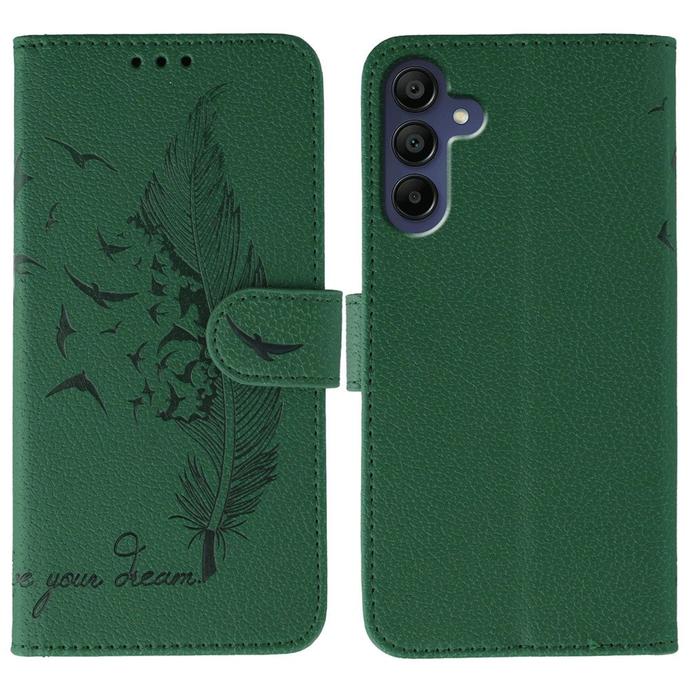 For Samsung Galaxy A57 5G Case Feather Imprint PU Leather Wallet Phone Cover - Green