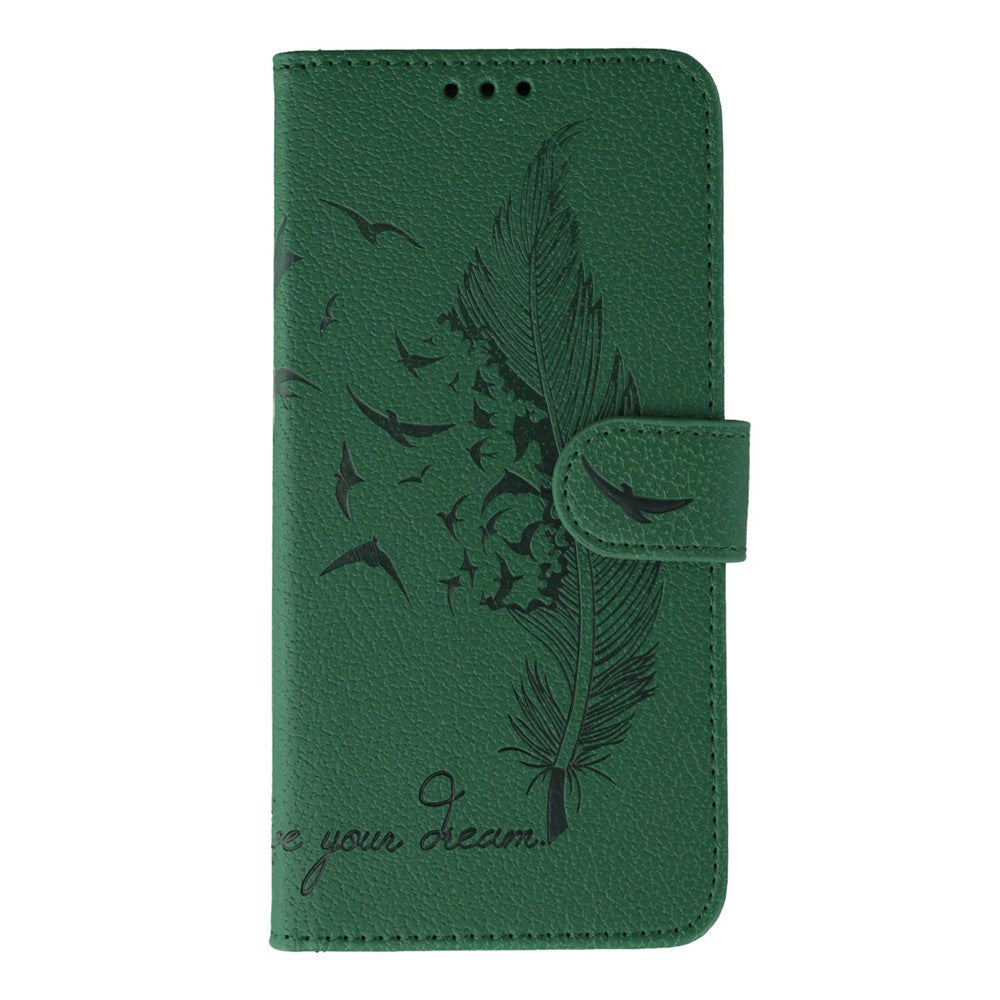 For Samsung Galaxy A57 5G Case Feather Imprint PU Leather Wallet Phone Cover - Green