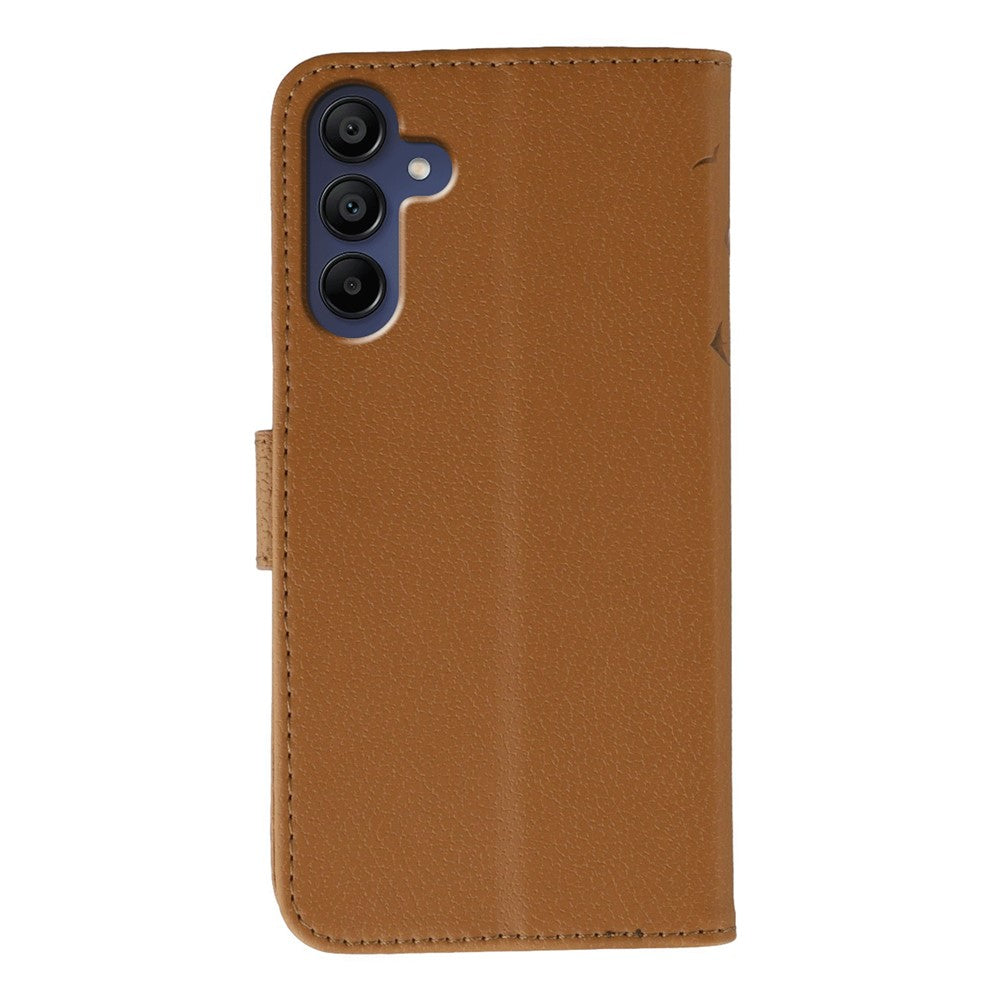 For Samsung Galaxy A57 5G Case Feather Imprint PU Leather Wallet Phone Cover - Brown