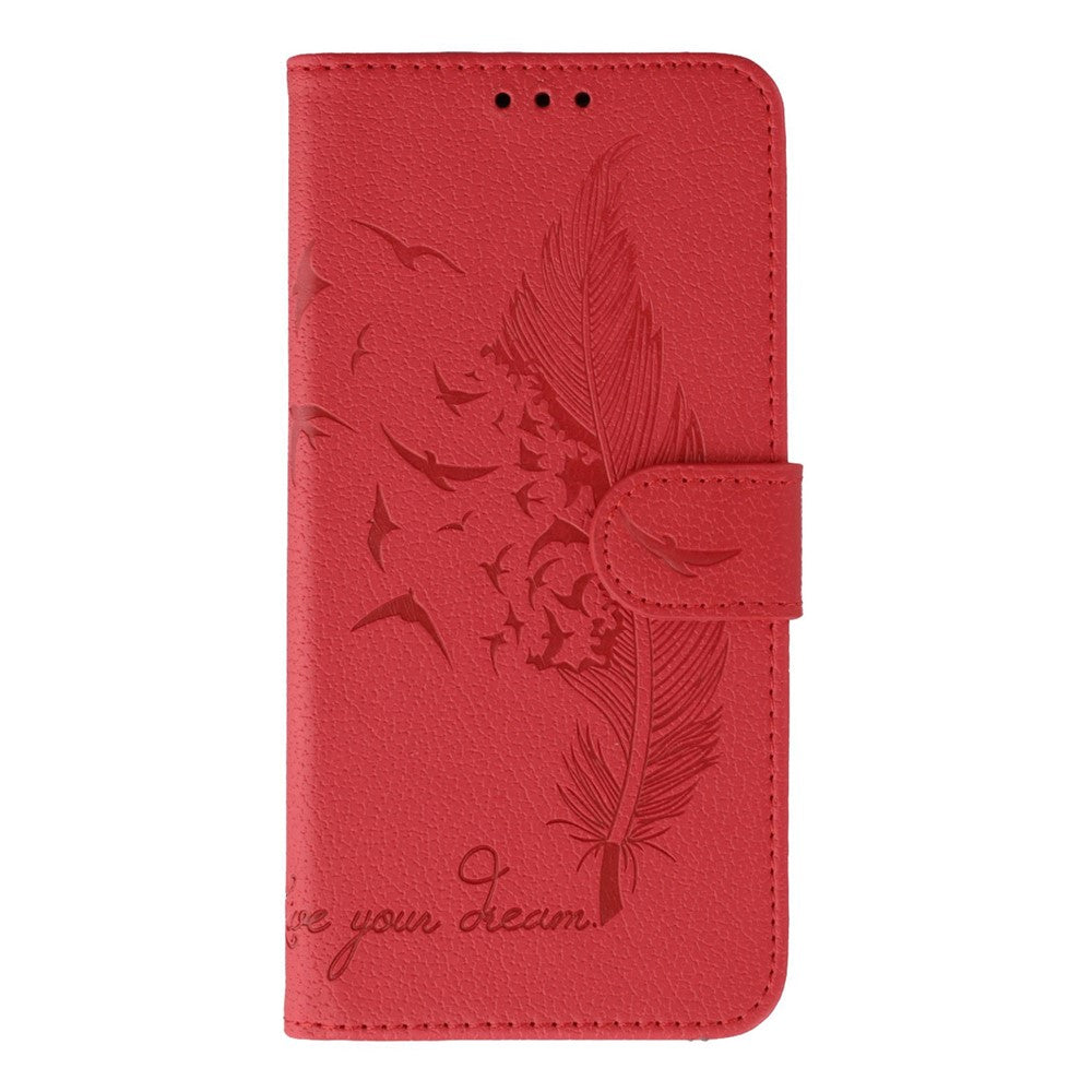 For Samsung Galaxy A57 5G Case Feather Imprint PU Leather Wallet Phone Cover - Red