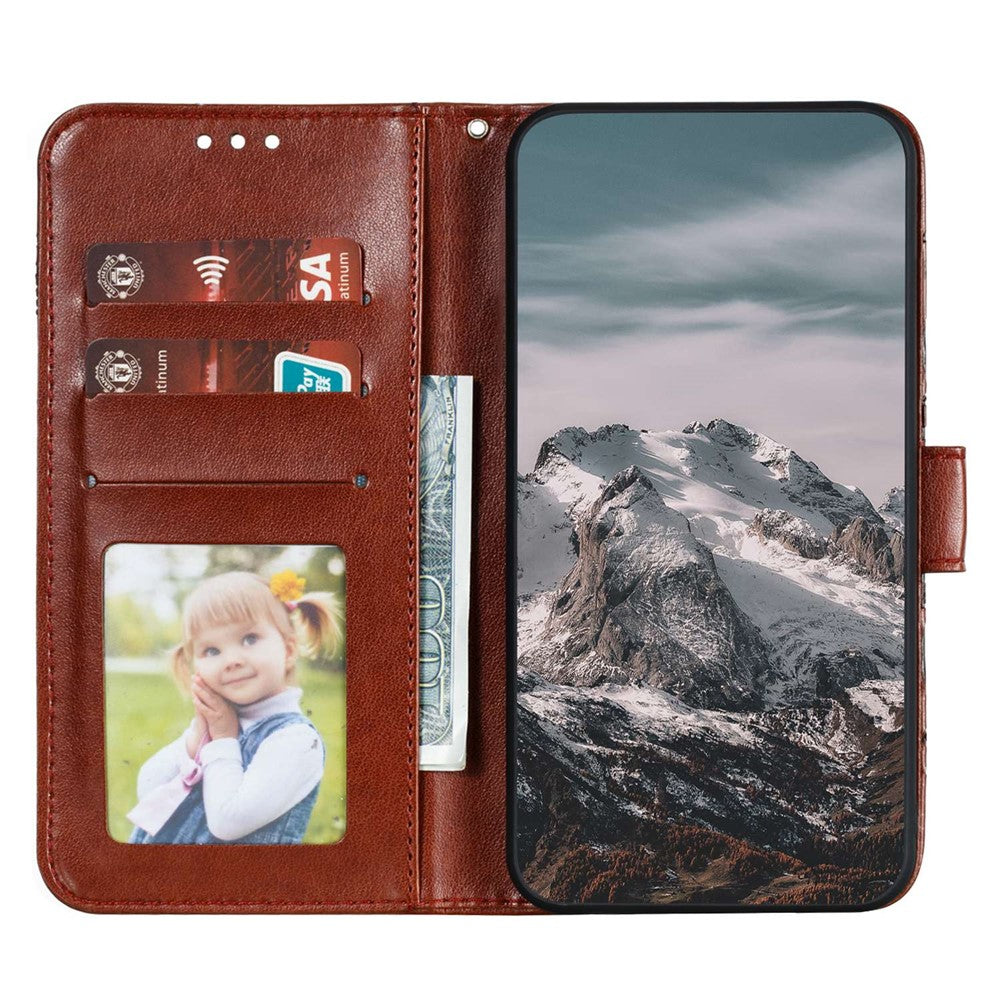 For Samsung Galaxy A57 5G Case PU Leather Mandala Imprinted Design Wallet Phone Cover with Wrist Strap - Brown