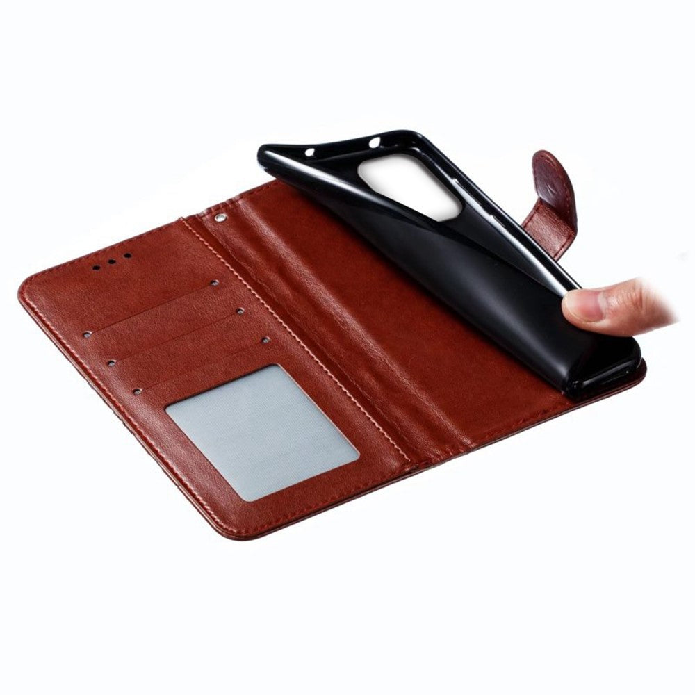 For Samsung Galaxy A57 5G Case PU Leather Mandala Imprinted Design Wallet Phone Cover with Wrist Strap - Brown