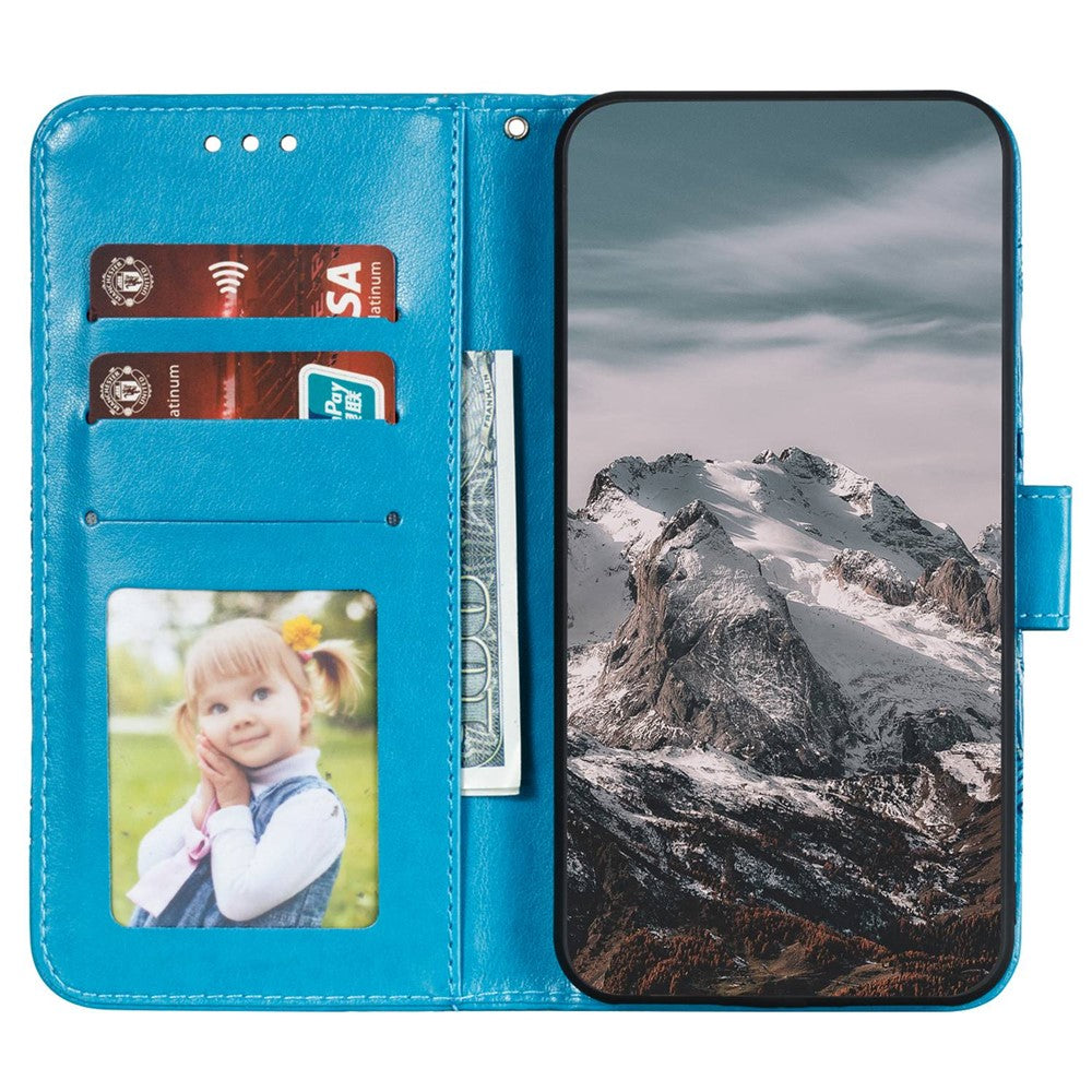 For Samsung Galaxy A57 5G Case PU Leather Mandala Imprinted Design Wallet Phone Cover with Wrist Strap - Blue