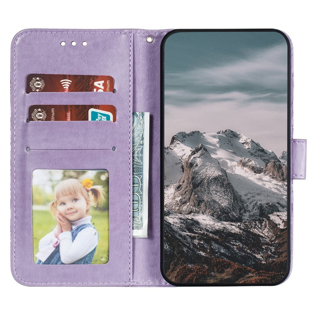 For Samsung Galaxy A57 5G Case PU Leather Mandala Imprinted Design Wallet Phone Cover with Wrist Strap - Purple